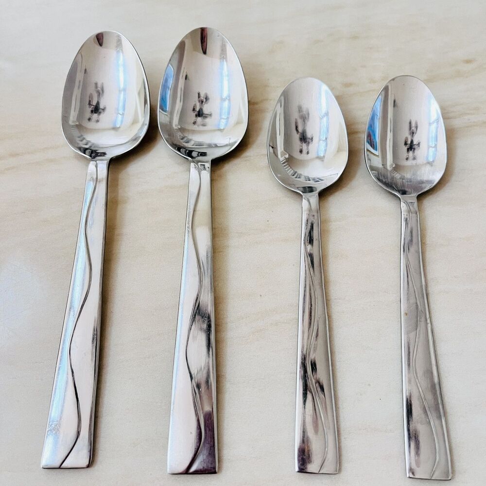 4pc International INS590 Stainless Spoon & Teaspoon Flatware Replacement Wave